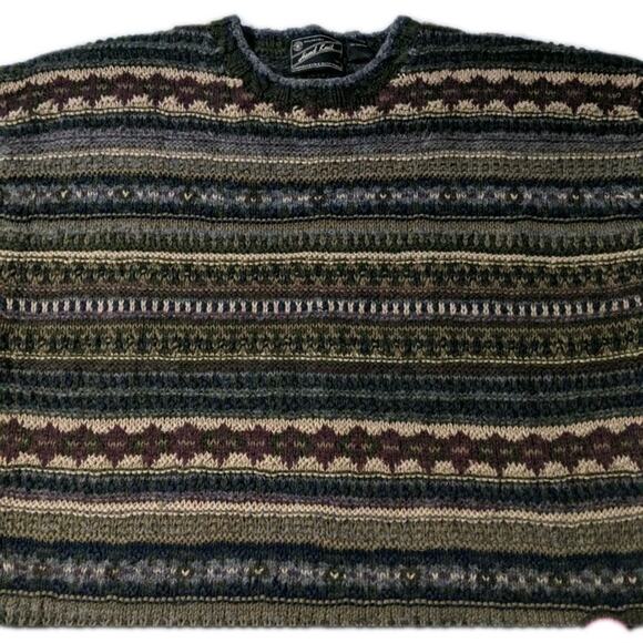 AEO Hand Knit Sweater XL Wool Ramie Chunky Knit Multicolor Fair Isle Grunge - Picture 4 of 10